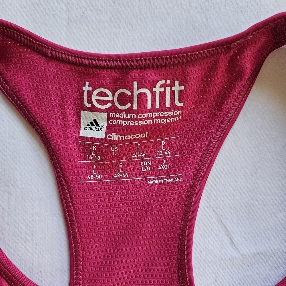 Adidas techfit pink barbiecore racer back medium compression sports bra Size L - Picture 2 of 3